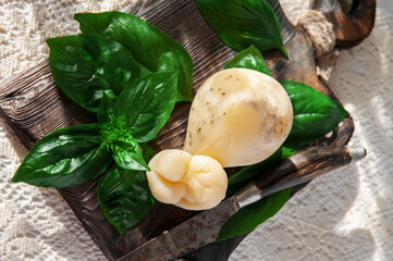 scamorza, Pasta Filata, Italian cheeses collection, smoked scamorza pear shaped cheese from small...