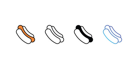 Hot Dog icons, color, line, glyph, gradient, Blue icon, Food icon in five variations stock illustration.