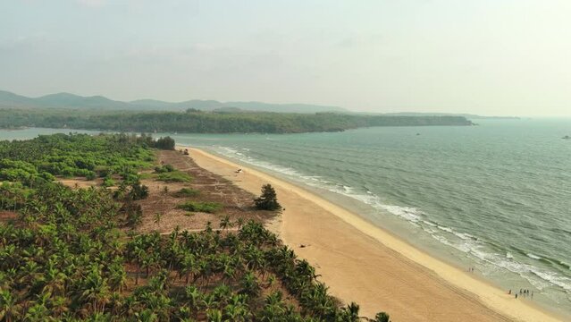 Goa, India: Aerial view of famous Indian summer resort by Arabian Sea, southern part of region with beaches Mobor, Betul and Cavelossim beach - landscape panorama of South Asia from above