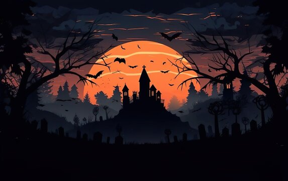 Contrast graveyard silhouette, halloween abstract background