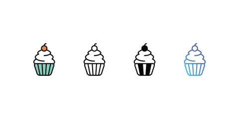 Cup Cake icons, color, line, glyph, gradient, Blue icon, Food icon in five variations stock illustration.