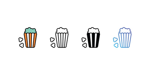 Popcorn icons, color, line, glyph, gradient, Blue icon, Food icon in five variations stock illustration.