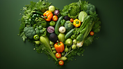 Heart-shaped Vegetables on a Green Background