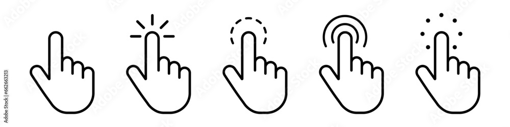 Fototapete Computer mouse click cursor arrow icons set. Clicking cursor, Vector hand cursors icons click set. Hand icon design. Pointer click icon. Loading icon.Vector illustration EPS 10