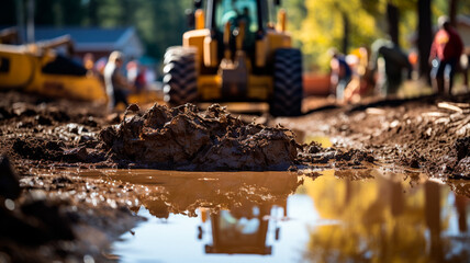  retroexcavadora excavando tierra y haciendo cimientos en una obra.