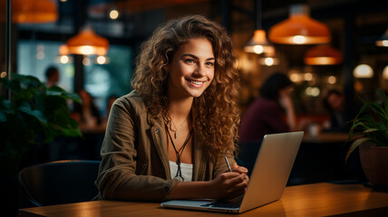 Un simpático autónomo está sentado en una cafetería manteniendo una multiconferencia con un cliente.