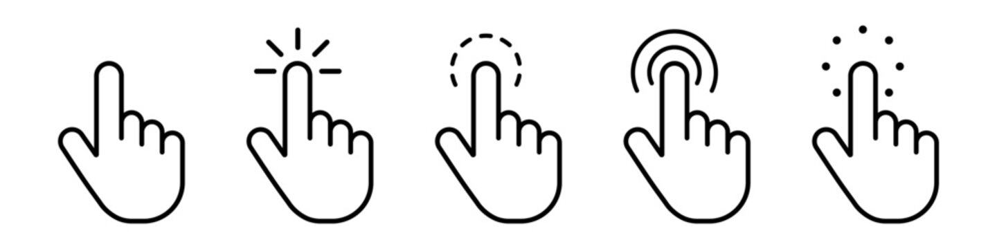 Computer mouse click cursor arrow icons set. Clicking cursor, Vector hand cursors icons click set. Hand icon design. Pointer click icon. Loading icon.Vector illustration EPS 10