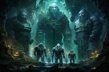 Ancient golems crafted from enchanted stone and animated by magic - Generative AI