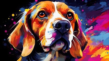A closeup colorful digital painting of a beagle dog - Generative AI - obrazy, fototapety, plakaty