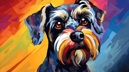 A closeup colorful digital painting of a Miniature schnauzer dog - Generative AI - obrazy, fototapety, plakaty
