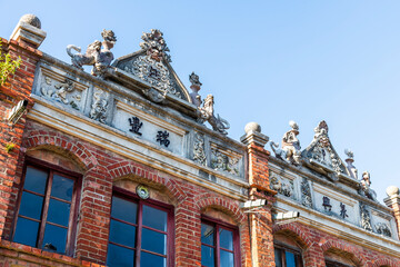 View of the Hukou Old Street building in Hsinchu, Taiwan. The street is the baroque-style architecture built during Japanese rule. 