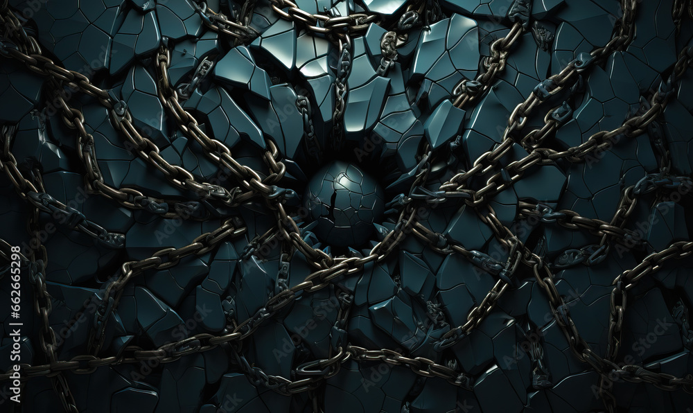 Poster abstract dark surreal background with broken chains.