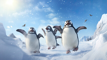 Obraz premium Playful Penguin Snowball Battle: Frolicsome Fight