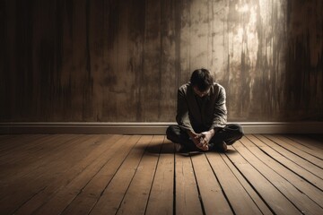 depression man sit on the floor