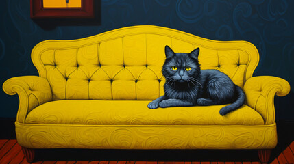 Cat at yellow sofa