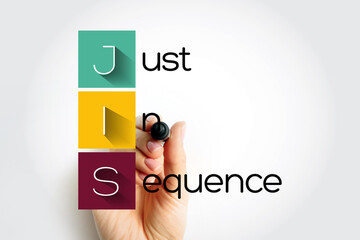 JIS Just In Sequence - type of delivery in procurement logistics, acronym text concept with marker