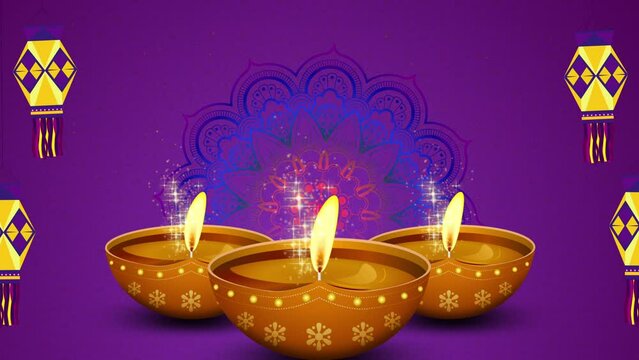 Happy Diwali festival of lights Colourful Skylamp with decorative diya