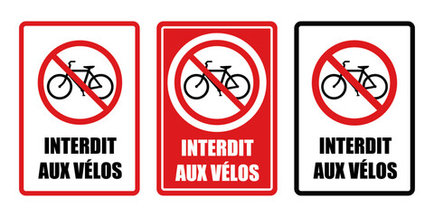 interdit aux vélos panneau interdiction fond rouge barré