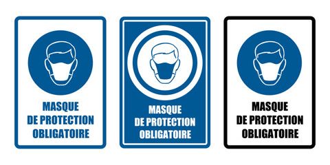 masque obligatoire equipement sécurité travail EPI icones rond bleu