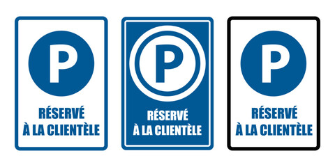 parking réservé à la clientèle encart obligatoire equipement sécurité travail EPI icones rond bleu