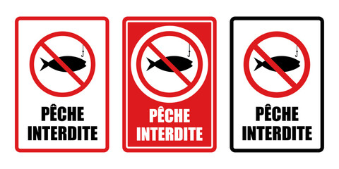 p&ecirc;che poissons interdite panneau interdiction fond rouge barr&eacute;