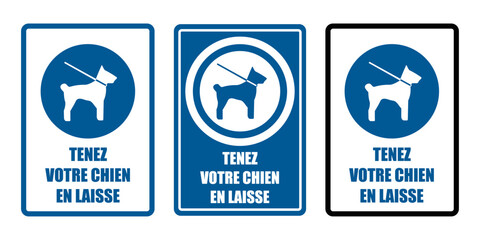 tenir votre chien en laisse obligatoire equipement sécurité travail EPI icones rond bleu