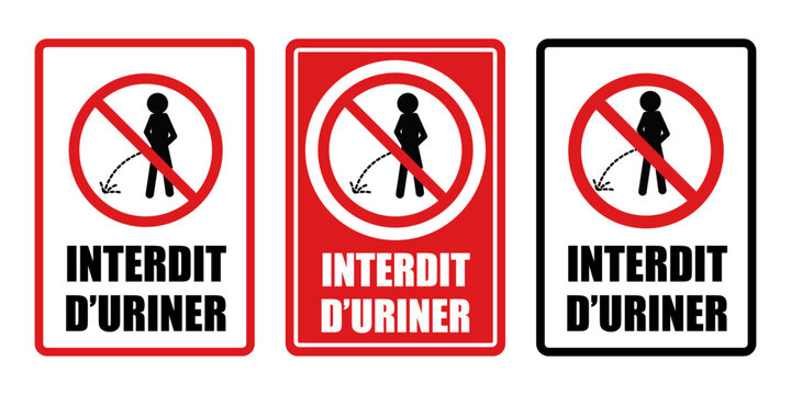 interdit d'uriner panneau interdiction fond rouge barr&eacute;