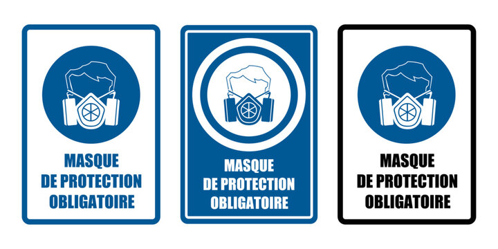 masque respiratoire gaz obligatoire equipement s&eacute;curit&eacute; travail EPI icones rond bleu