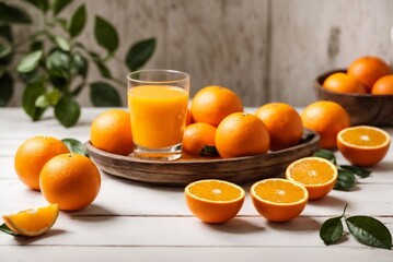 Freshly squeezed orange juice in a glass on white background, healthy fruit concept.