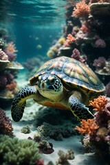 Fototapeta premium Underwater view of coral reefs and creatures in tropical waters.
