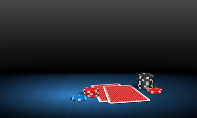 Poker table with cards and chips. Vector illustration.