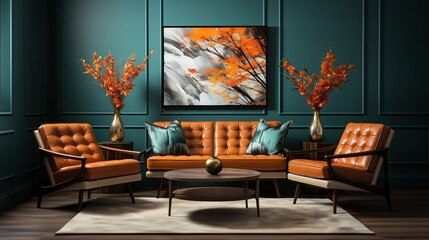 Modernes Wohnzimmer: Stilvoller Sessel, Sofa und Kunstwerke