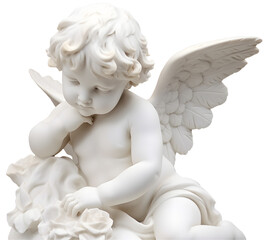 Marble white cherubs statue isolated on transparent background
