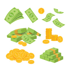 set of money dollar coins and banknote vector isolated 