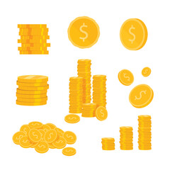set of gold dollar coins vector Isolate 