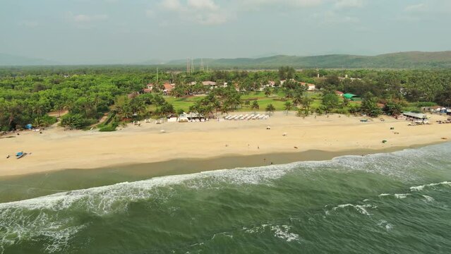 Goa, India: Aerial view of famous Indian summer resort by Arabian Sea, southern part of region with beaches Mobor, Betul and Cavelossim beach - landscape panorama of South Asia from above