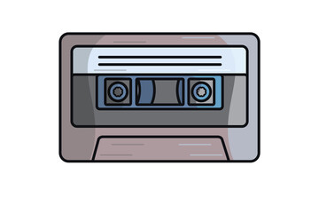 Music Player Cassette Tape Sticker vector illustration. Technology recreation icon concept. Cassette tape recorder sticker style vector design with shadow.