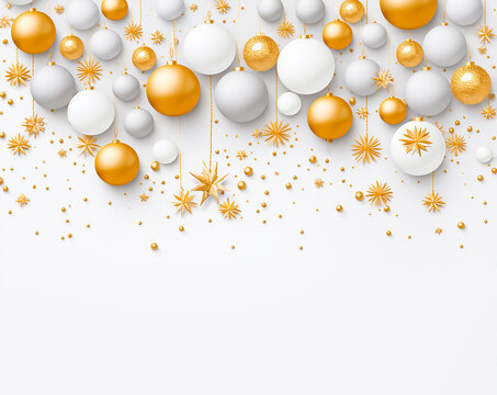 Minimalist Christmas card in white and gold colors