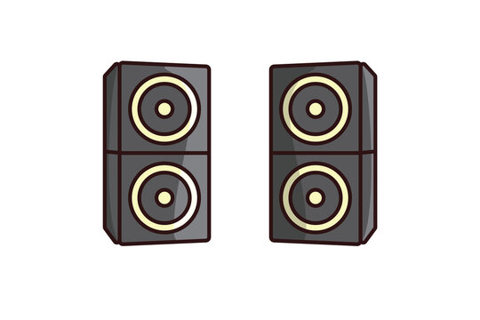 Modern Acoustic System Audio Speaker Sticker vector illustration. Musical instrument icon concept. Electronic bass device for listening music enjoying sound of speaker sticker design with shadow.
