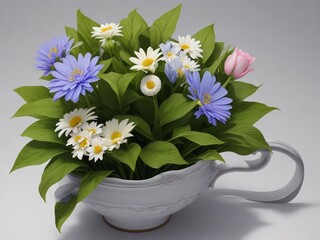 Lovely Flowers and leaves on white background AI Generated