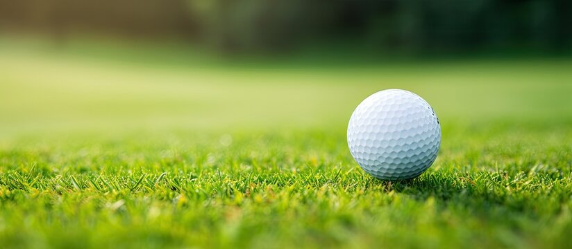 Golf ball on tee seen up close on course With copyspace for text