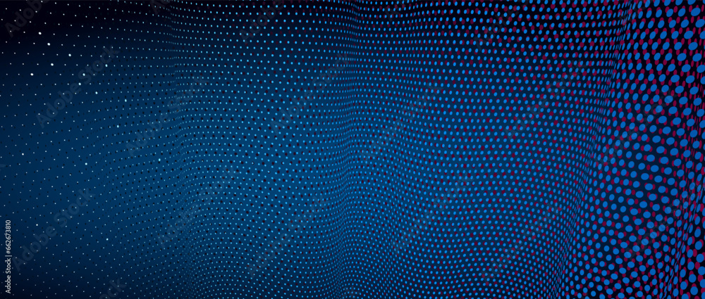 Poster 3d abstract dark blue background with dots pattern vector design, technology theme, dimensional dott