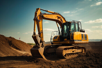 Fototapeta na wymiar excavator on the site. excavator, construction, digger, equipment, bulldozer, machine, industry, machinery, dig