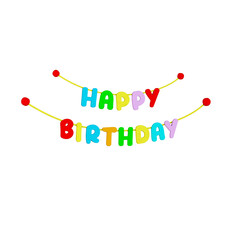 3d illustration, Cartoon Happy Birthday lettering in plasticine, polymer clay, clay doh, play doh texture on white background.