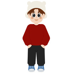 Korean Boy In Sweater And Bucket Hat Illustration