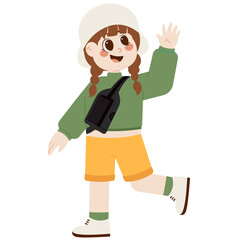 Young Korean Child Walking And Waving Illustration