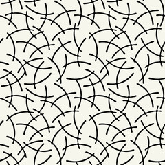 Vector seamless pattern. Abstract background with linear snippet doodles. Hand drawn hipster texture. Repeating monochrome sketch with hand drawn lines. Modern simple graphic design.
