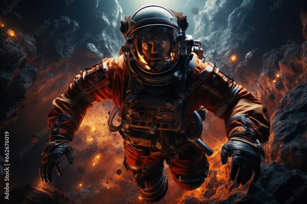 Wall mural portrait of astronaut in outer space. generative ai