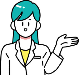 手を差し出し案内する女性医師のシンプルなイラスト