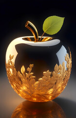 金の葉の装飾が施されたガラスの林檎